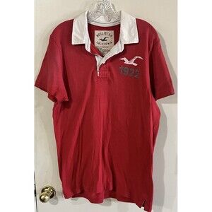 Hollister California Red Polo Shirt Short Sleeve Embroidered Logo Cotton XL
